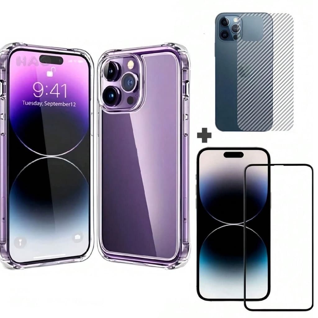 Kit 3 em 1 Película Vidro 3D e Pelicula Traseira + Capinha Transparente Para IPhone 7/8 Xr11 12 13 14 15 16 17