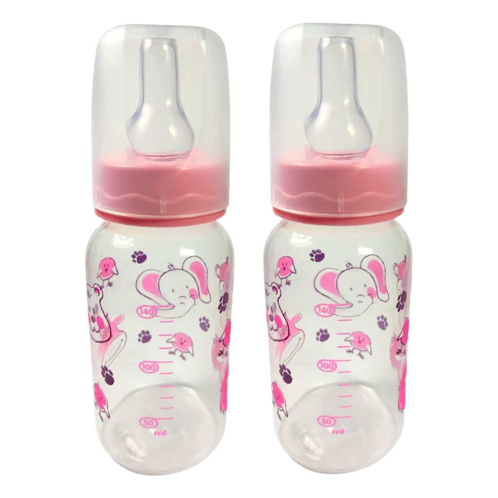 Mamadeira 140ml Rosa Para  Meninas Meninos Bebê Criança Bico Redondo Livre de BPA - Kit 2 Unidades