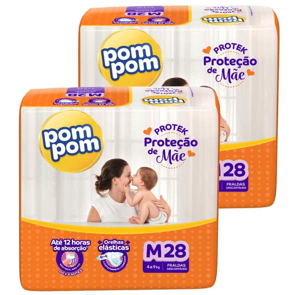 Kit 2 Pacotes de Fraldas Descartável Infantil Pom Pom Protek