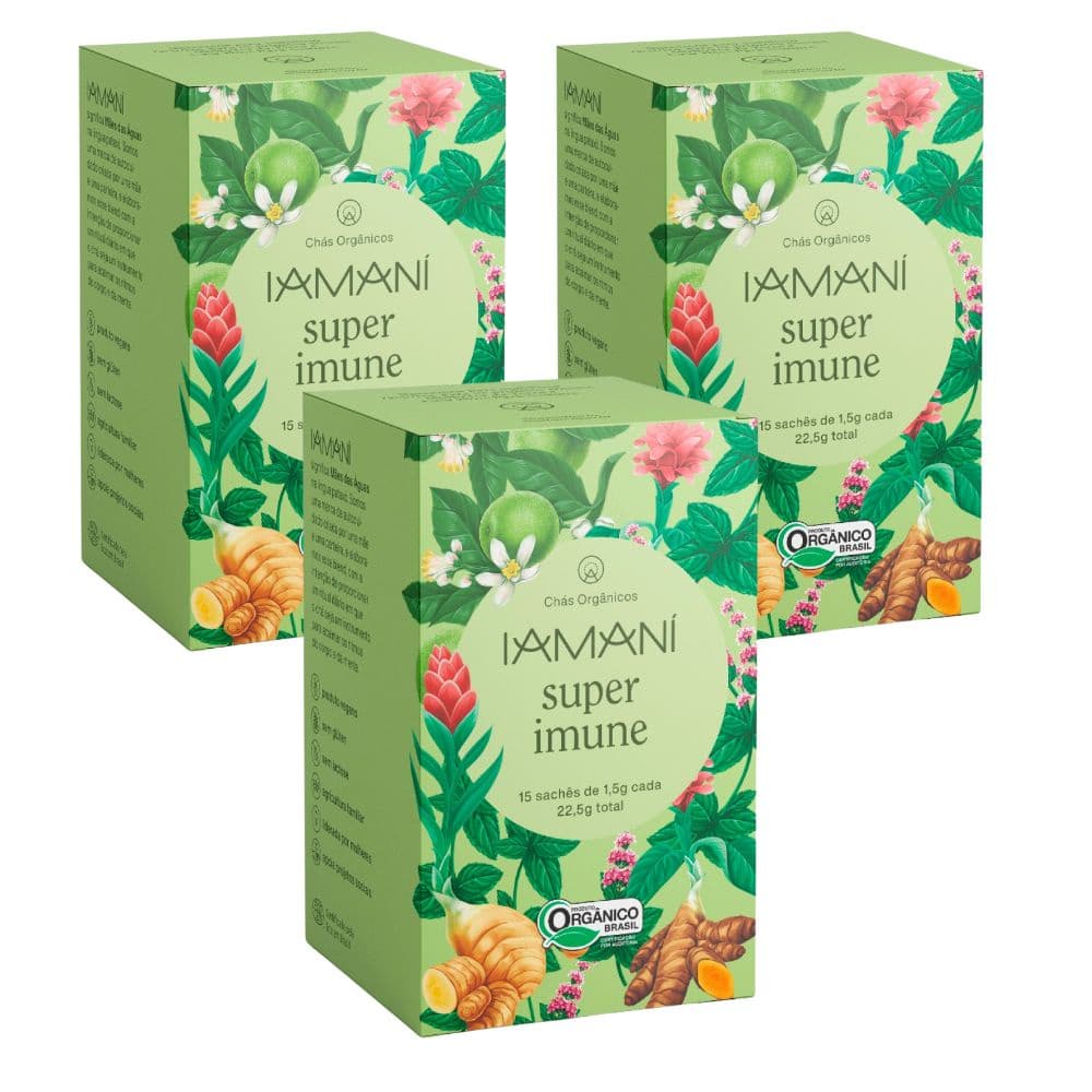 Kit Chá Misto Iamaní Super Imune Orgânico Cúrcuma Hortelã Gengibre 45 sachês