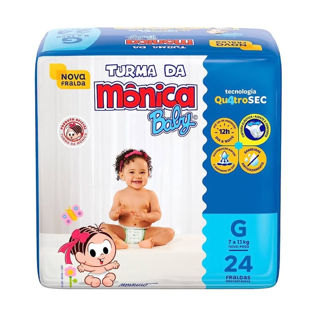Fralda Turma da Mônica Baby Jumbo Tamanho G - Pacote com 24 Fraldas Descartáveis