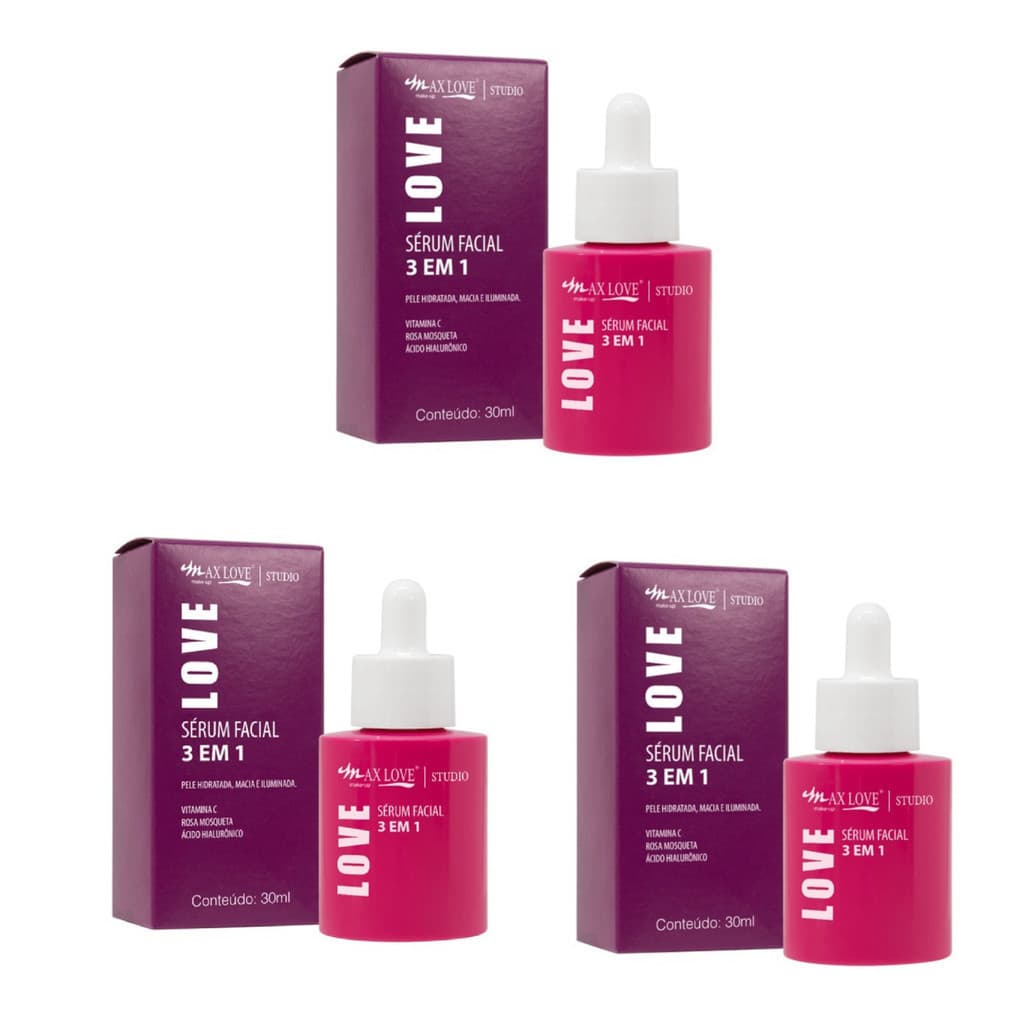 Kit 3uni Serum Facia 3 EM 1,Caleador,Vitamina C,Rose Maquiagem - Max Love 30ml