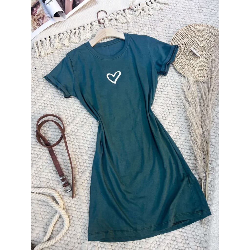 Vestido de algodão feminino   Vestidos Estilo Coração Camiseta Feminina Casual Básico Cores