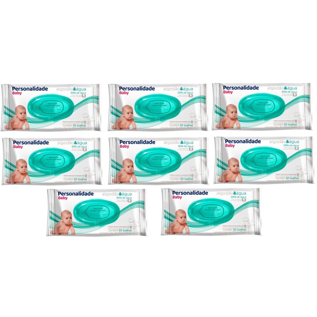 Kit 8 Toalhas Umedecidas Algodão e Água com 50 Personalidade