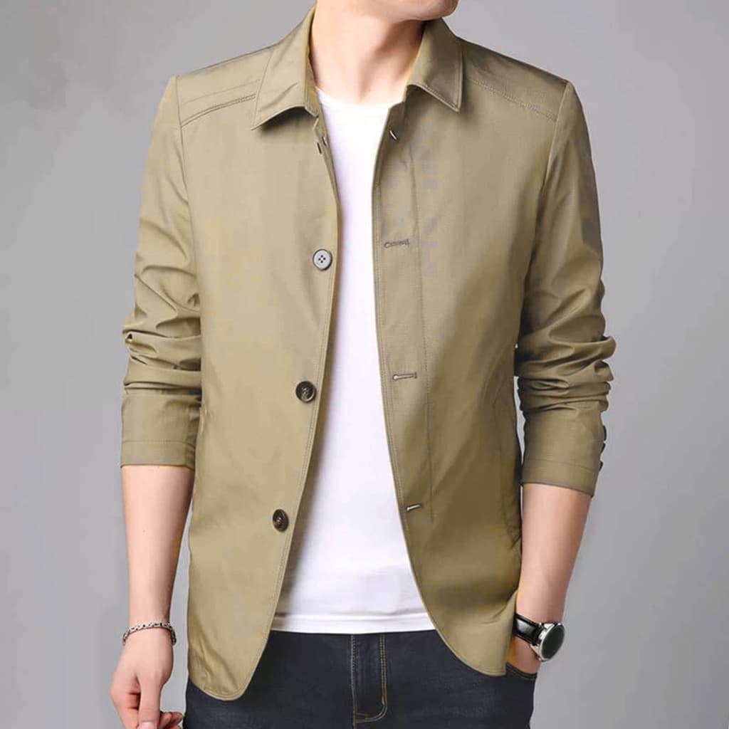 Casaco Masculino Macio Formal Estilo De Negócios Jaqueta De Comprimento Médio Cor Sólida Cardigan De Peito Único