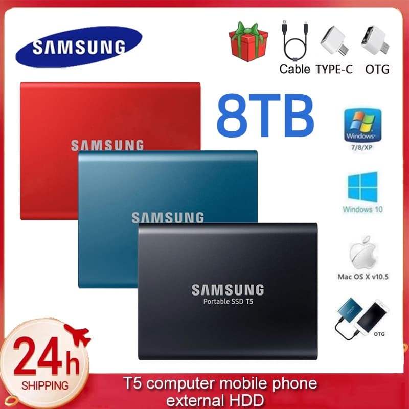 Samsung T5 Portable SSD 1TB 2TB  4TB 8TB 16TB 30TB 60TB 128TB External Solid State Drive USB 3.1 External Hard Drive HD