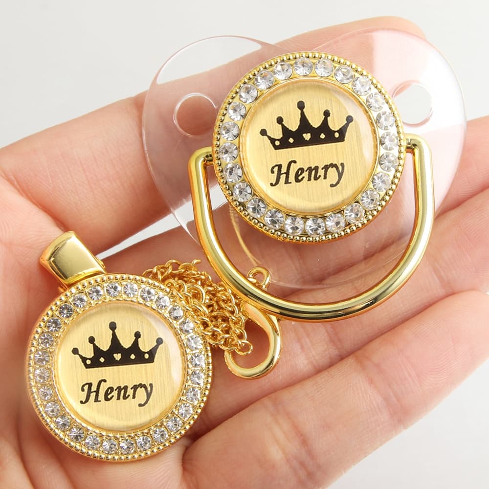 Nome Personalizado Chupeta De Bebê Crown Pacifier Com Clipe De Corrente