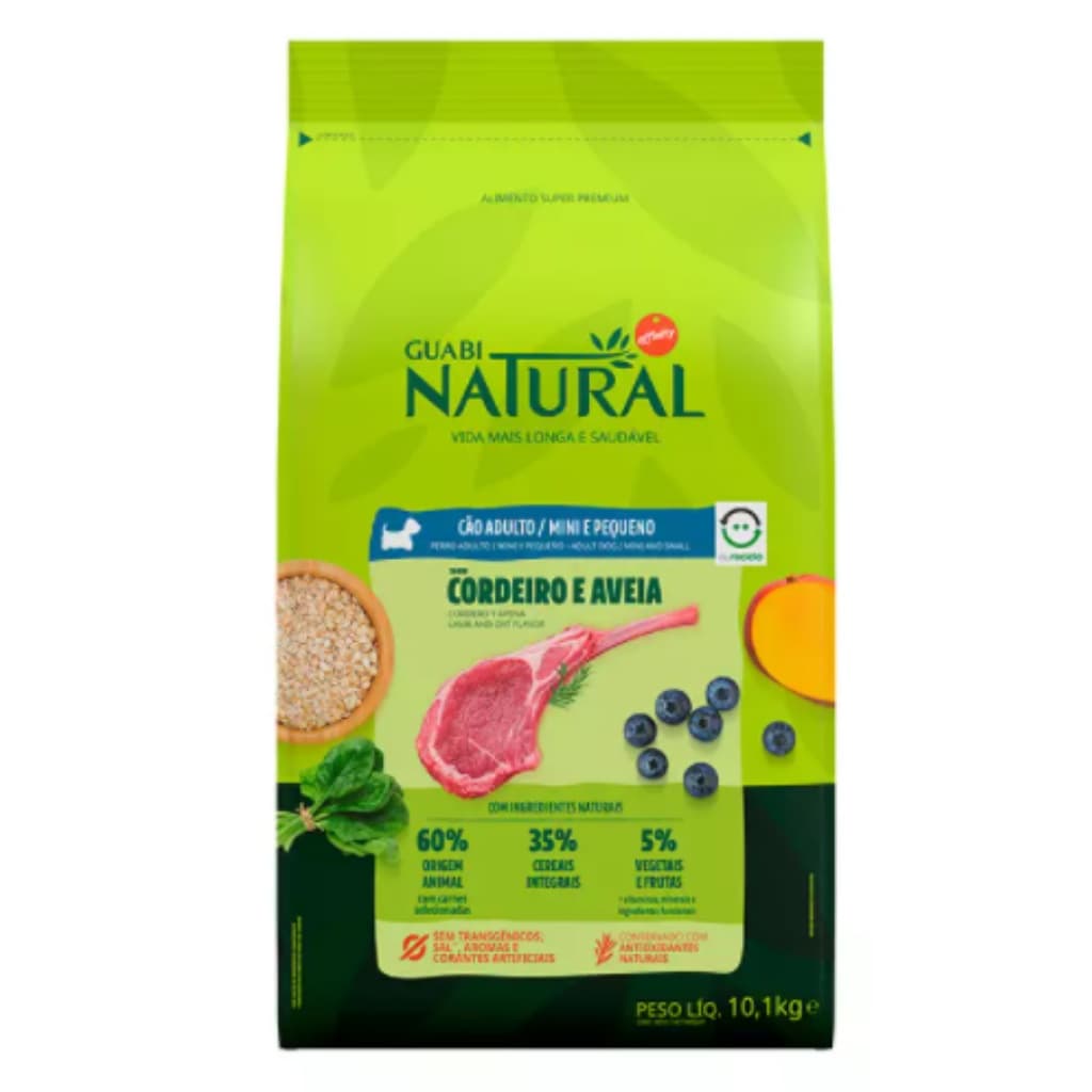 Ração Guabi Natural para Cães Adultos de Porte Mini e Pequeno Sabor Cordeiro e Aveia - 10,1KG