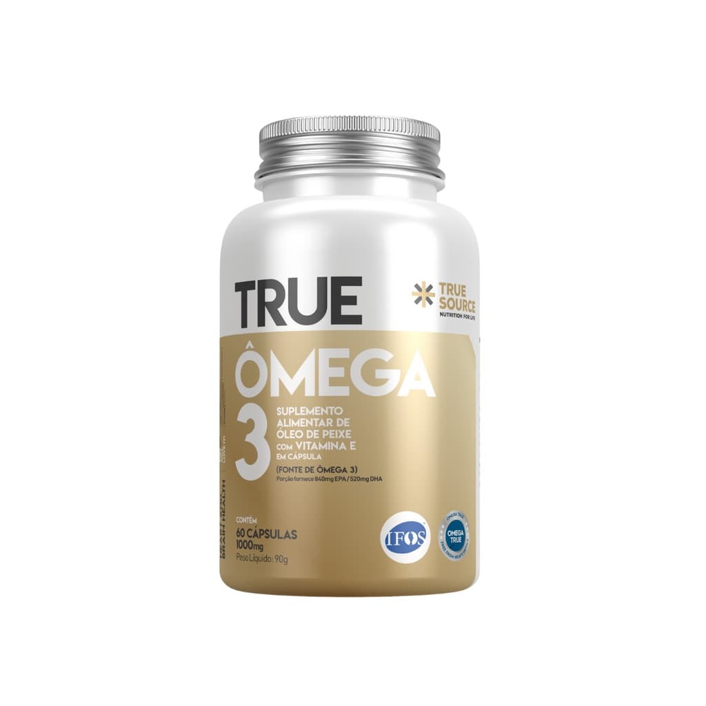 Ômega 3 True Source Vitamina E Certificado IFOS 60 cápsulas Alta Concentração EPA e DHA com Vitamina E potencializa a saúde óssea articulações e cerebral sem sabor