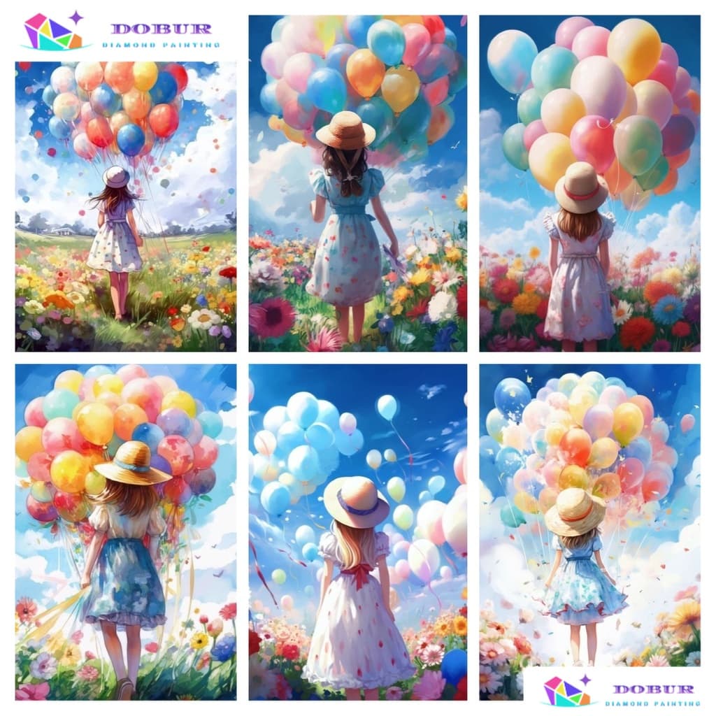 Conjunto De Pintura De Diamante 5D Redondo/Quadrado Balão De Cor Menina DIY Broca Completa Com Kits Numéricos Casa Mosai
