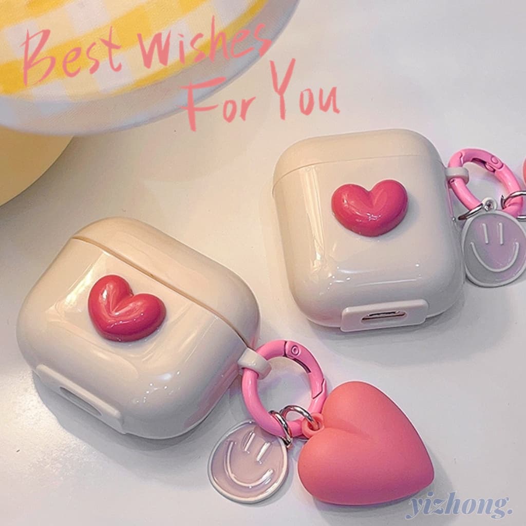 Invólucro Para Airpods 4 Pro 3 2 1 Feminino Doce Rosa Amor Coração Decoração Bege Macio TPU Capa De Fone De Ouvido Fones