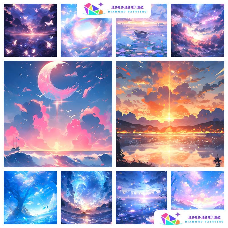 DOBUR | Conjunto Pintura Com Diamante Fantasy Sky 5D DIY Round/Square Full Drill Artesanato Decoração Parede Doméstica