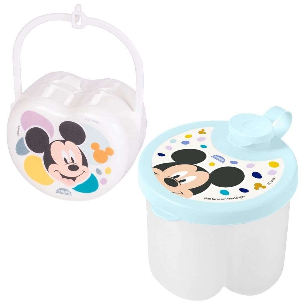 Kit infantil porta leite em pó e porta chupeta Mickey Plasutil