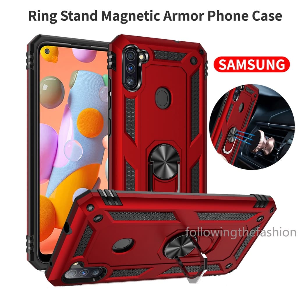 Capa Para Samsung Galaxy A11 4G M11 A20 A20s A21 A21s Carro Blindado Magnético Com Suporte De Anel Anéis Nova Moda Proteção Da Câmera À Prova De Choque Tampa Traseira Anti Impacto Capinha Phone Case