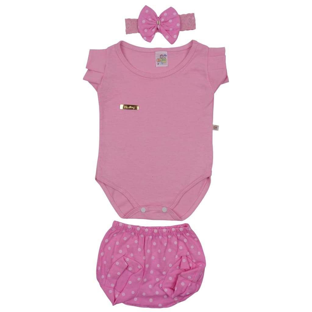 Roupa Bebê Recém-nascido Menina Body C/ Tapa Fralda E Tiara