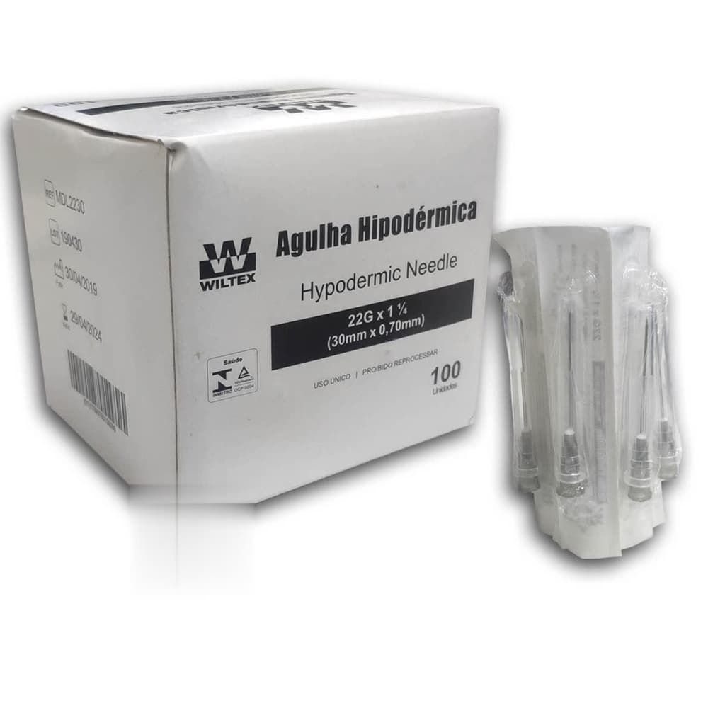 Agulha Descartável 30 x 0,70 22G 1/4 (Caixa c/100) Wiltex