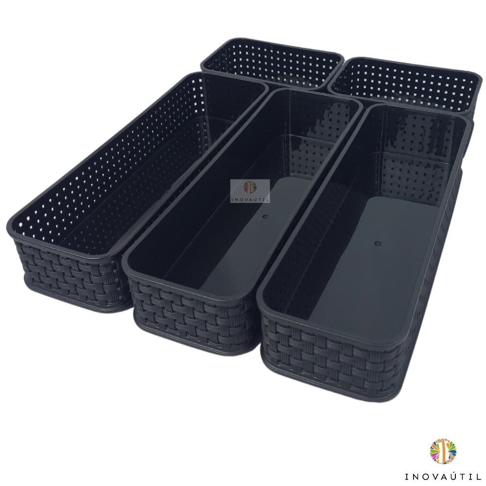 Cesto Organizador de Gaveta Mesa Modular Empilhável Rattan Porta Treco Para Cozinha Banheiro e Escritório