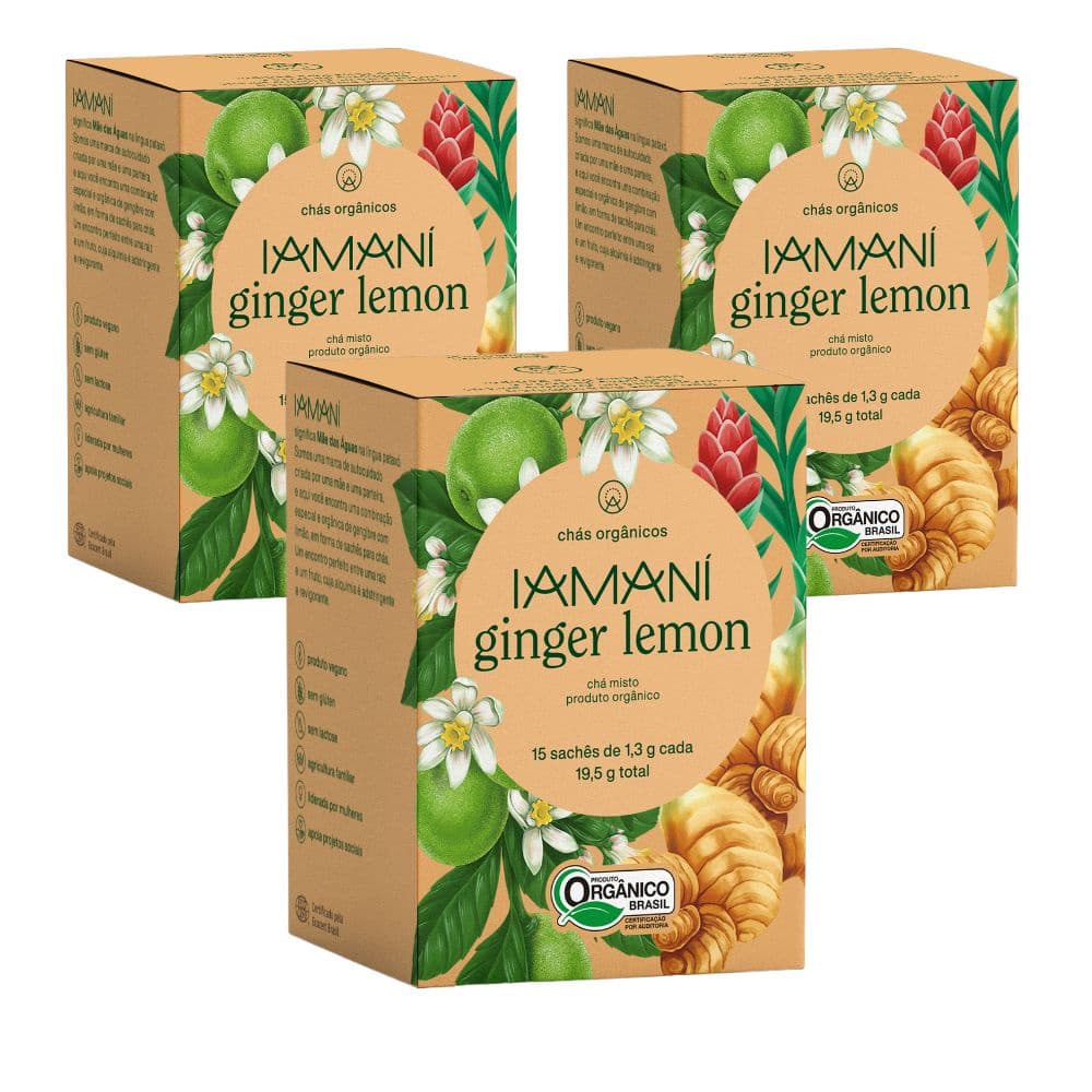 Kit Chá Misto Iamaní Ginger Lemon Orgânico Gengibre Limão 45 sachês