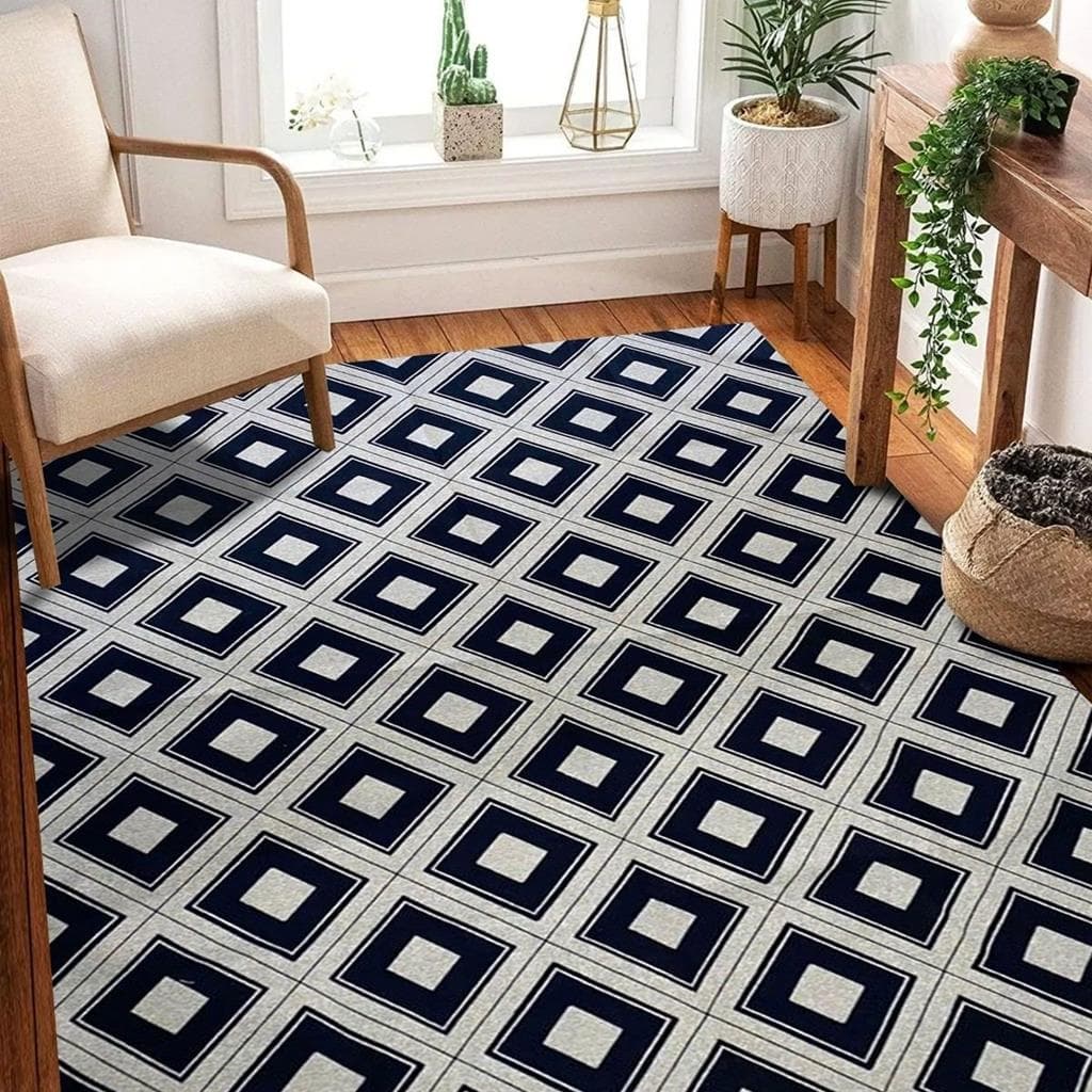 Tapete Sala e Quarto Jacquard Geométrico Antiderrapante 1,32 x 1,00 Estampado