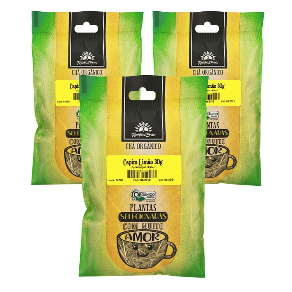 Kit 3 Capim Limão Orgânico só Folhas Kampo de Ervas 3 und 30g cada