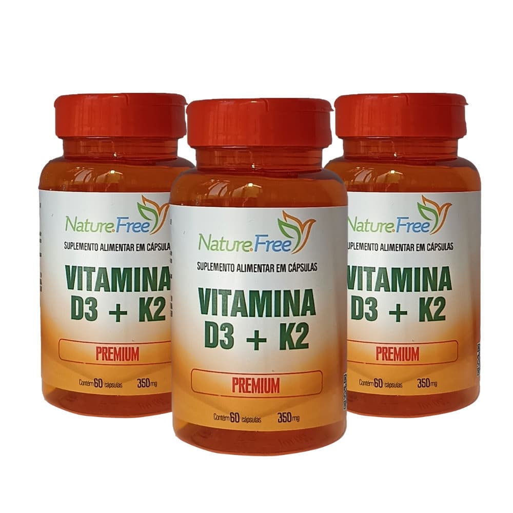 Kit 3 Suplemento Alimentar - Vitamina D3+K2 Premium 60 Cápsulas 350mg - Matéria prima importada!