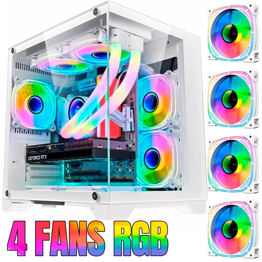 Gabinete Gamer Branco GB1791 4 fans RGB Micro-Atx Em vidro COM CONTROLADORA EMBUTIDA
