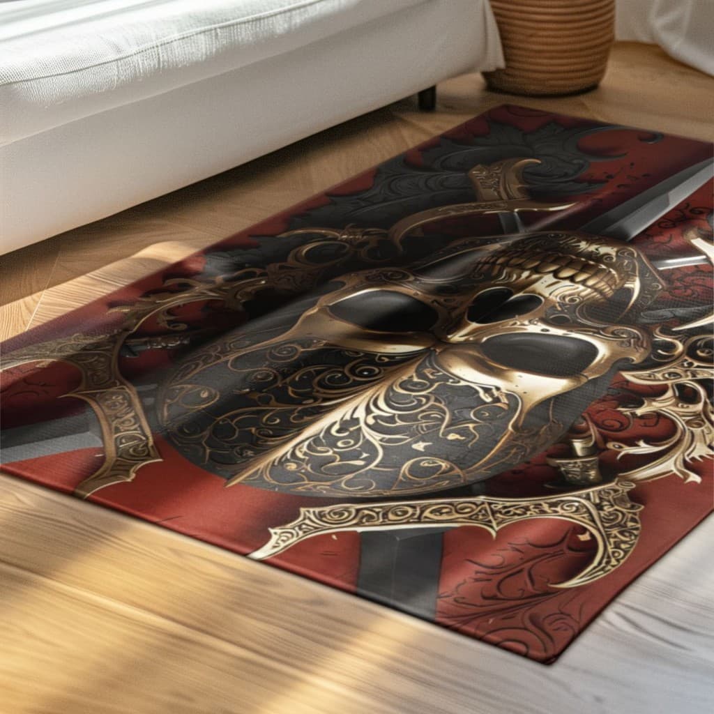 Tapete Decorativo Caveira Pirata 118x70cm Antiderrapante Sala, Quarto e Escritório