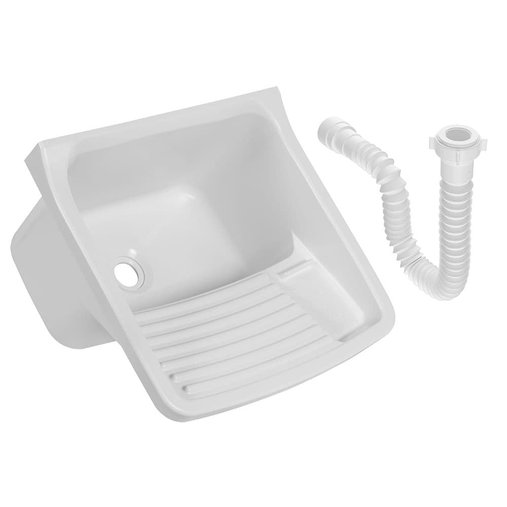 Tanque Plástico Lavar Roupas Branco/Preto 22l Kit Completo C/ Sifão e Válvula Lavanderia TQ0SF/SC Astra