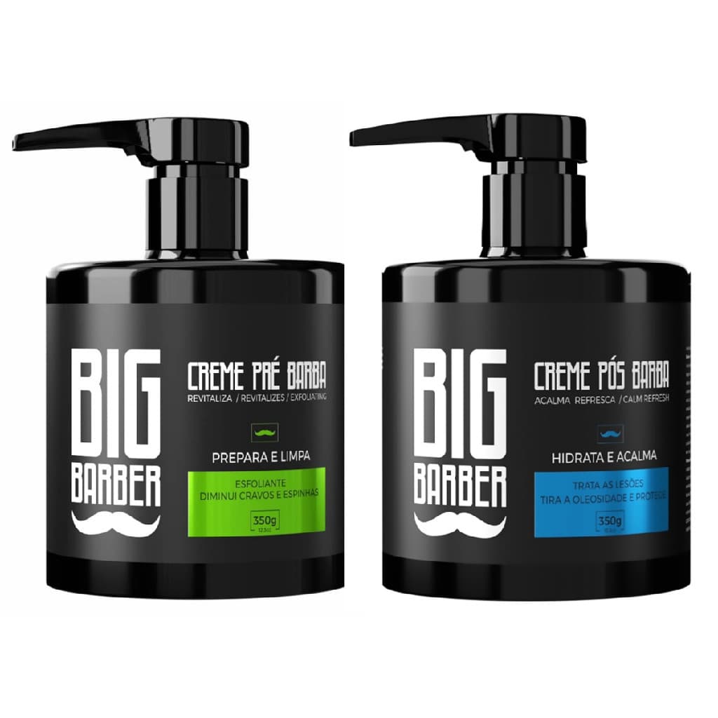 Kit Creme Pré e Pós Barba Big Barber 350 ml Menthol Lemon Refrescante Hidratante Cuidado Presente