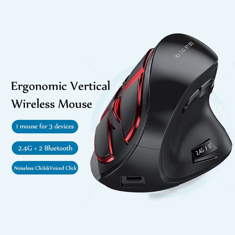 Rato JOMAA Bluetooth Mouse Sem Fio Recarregável Multi-Dispositivo 2.4G Vertical Para Tablet/Smart TV/M.c/PC/Computer