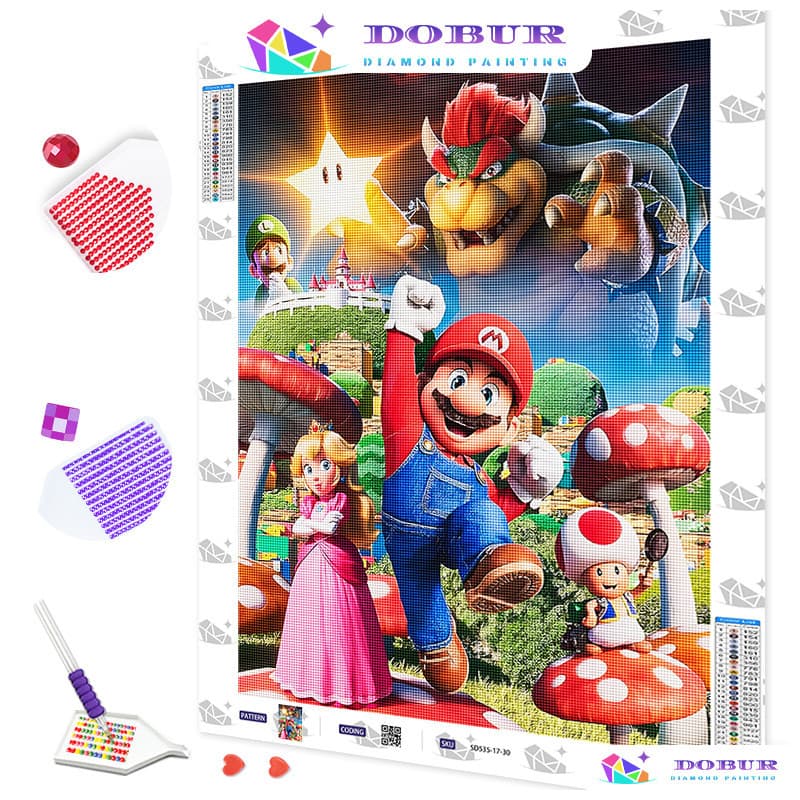 DOBUR | Conjunto De Pintura Diamante Mario Cartoon 5D DIY Rodada/Quadrado Full Broca Lona Com Número Artesanato Presente