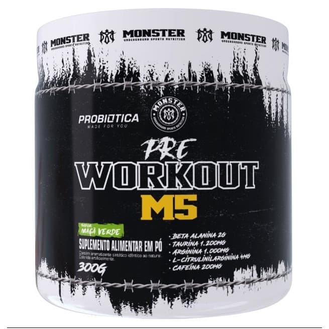 Pré Treino Monster 300g Suplemento Alimentar Linha Pré Workout M5 Monster Probiotica