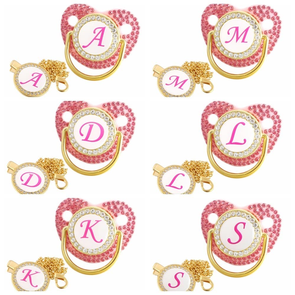 Carta Inicial Pink Baby Pacifier Com Mamilo De Silicone De Corrente BPA Free