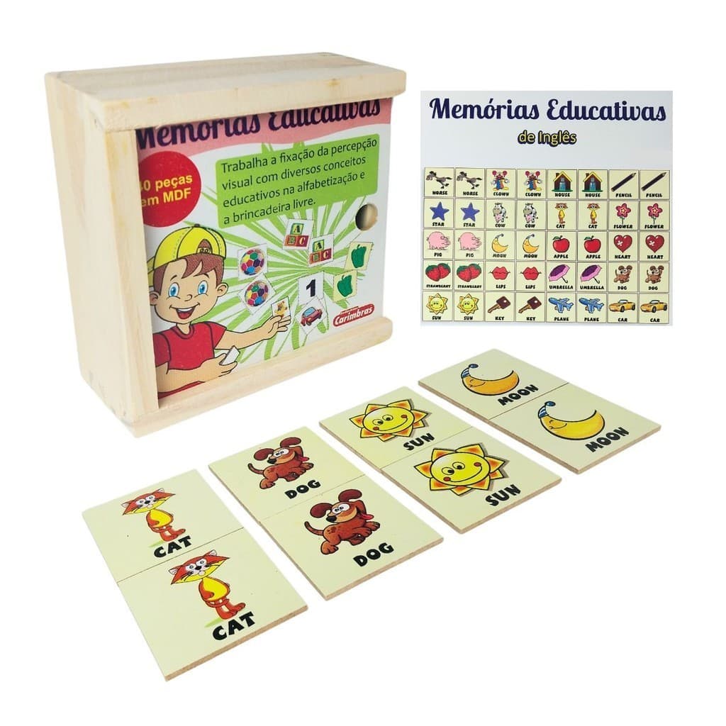 Memória Educativa Inglês Jogo Pedagógico Madeira Brinquedo Educativo Linguagem - Carimbras