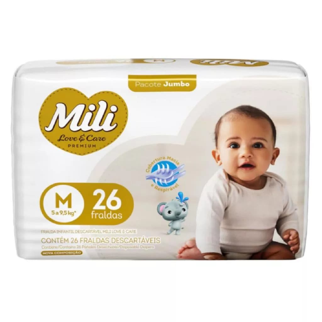 Fralda Mili Love Care Jumbo M Com 26 Fraldas