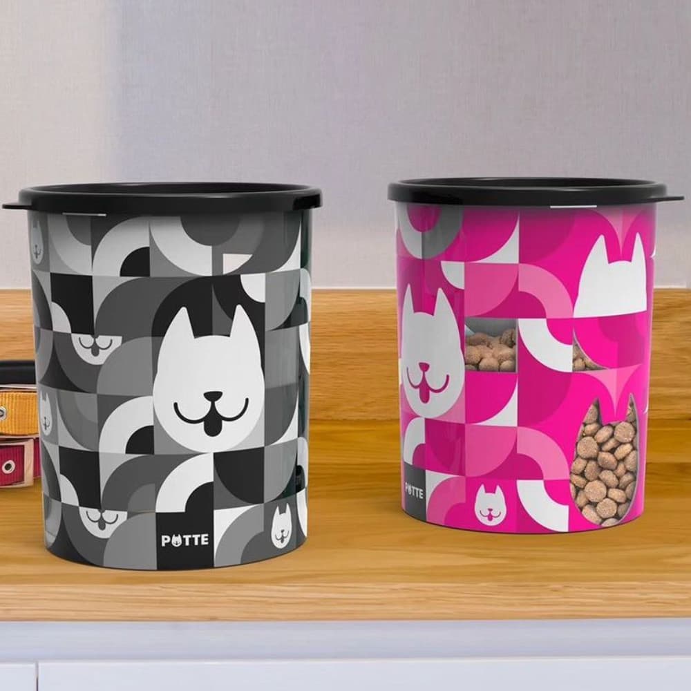 Kit Porta Ração Porta Rações Com Tampa 2,1LT Gato Cachorro Altamente Resistente