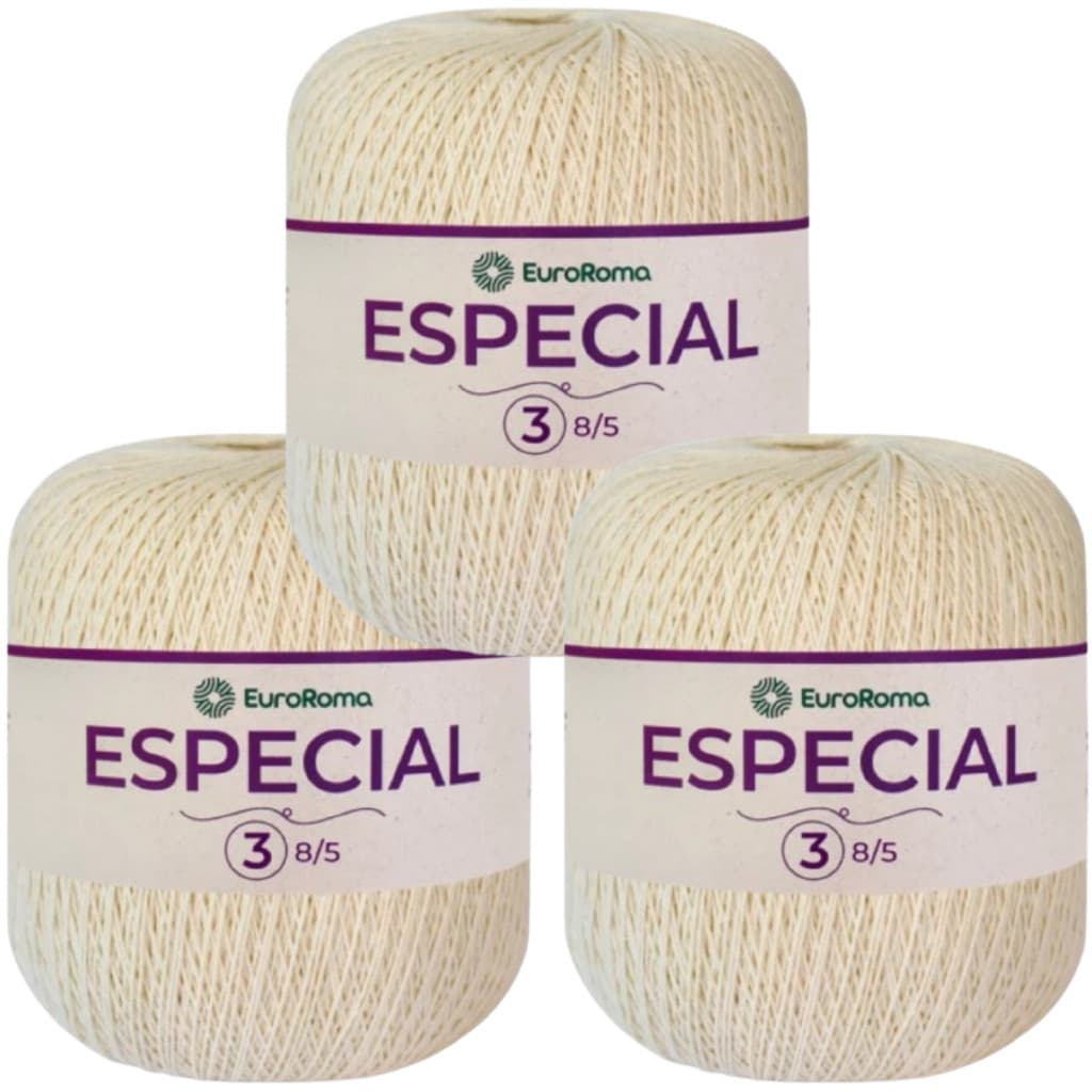 Kit 3 Barbante Fio 3 Especial 1400m 369 TEX 8/5 Crochê Tricô Decoração Sousplat Amigurumi EuroRoma