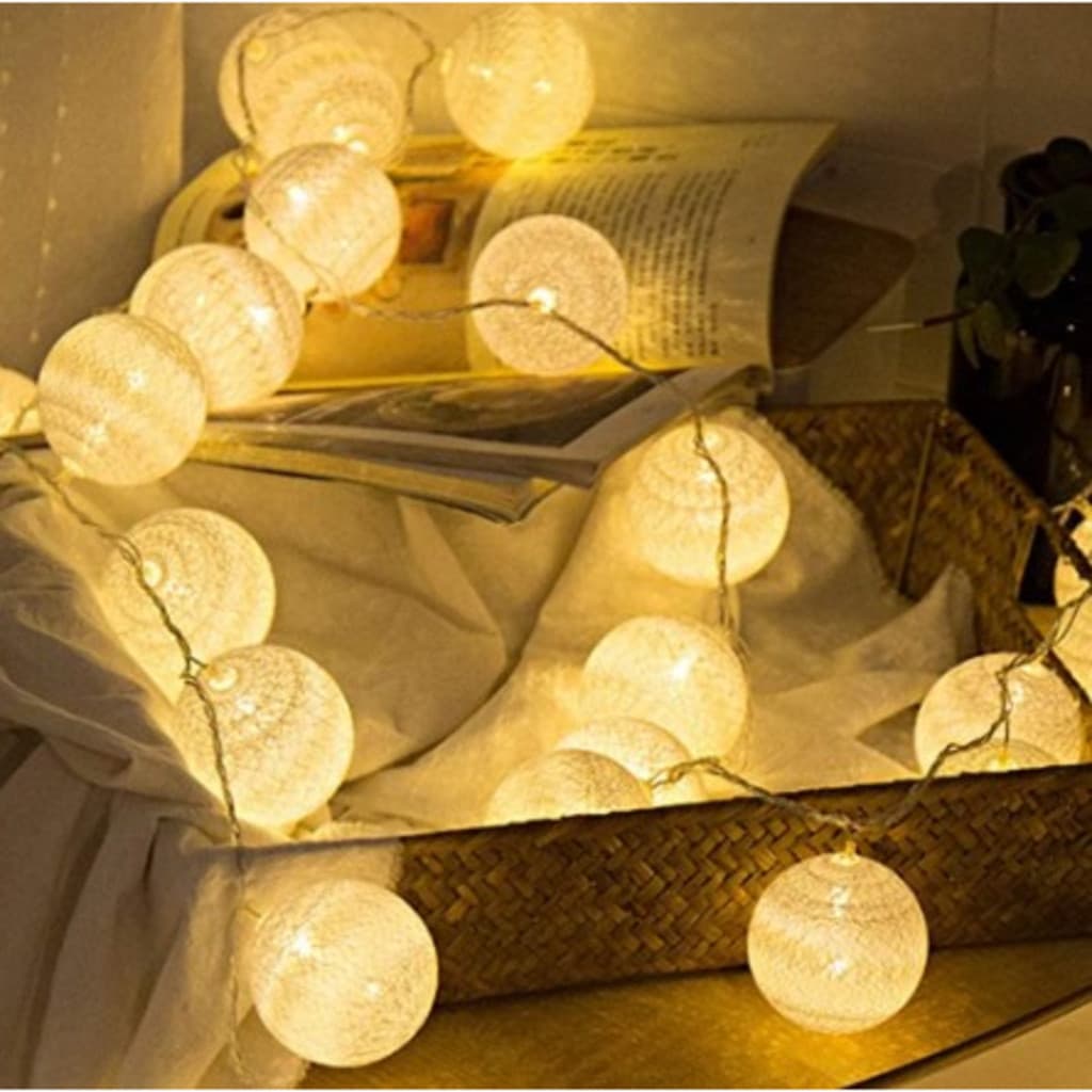 Luminária LED Cordão Barbante 10 Bolas Decoração Festas Iluminação.