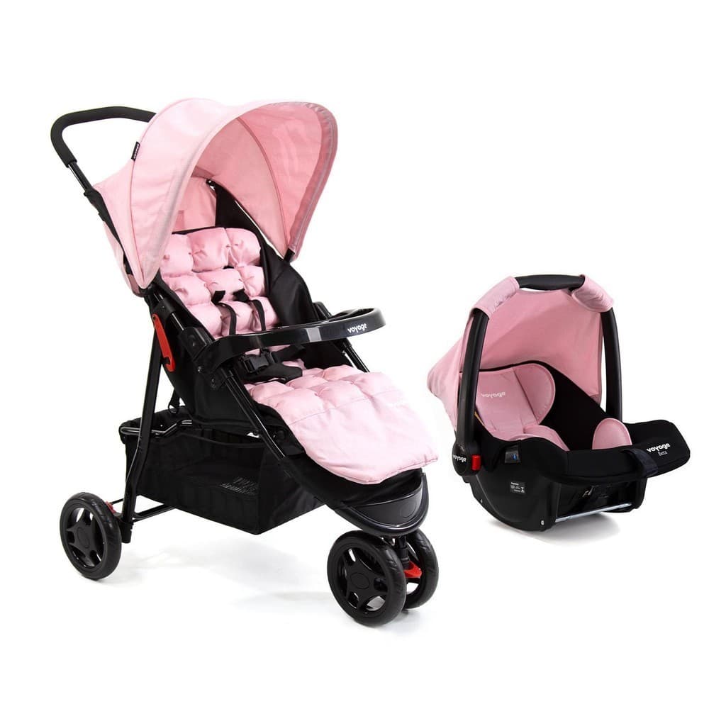 Carrinho de Bebê com Bebê Conforto Voyage Travel System Delta 0-15kg Rosa 3 Rodas
