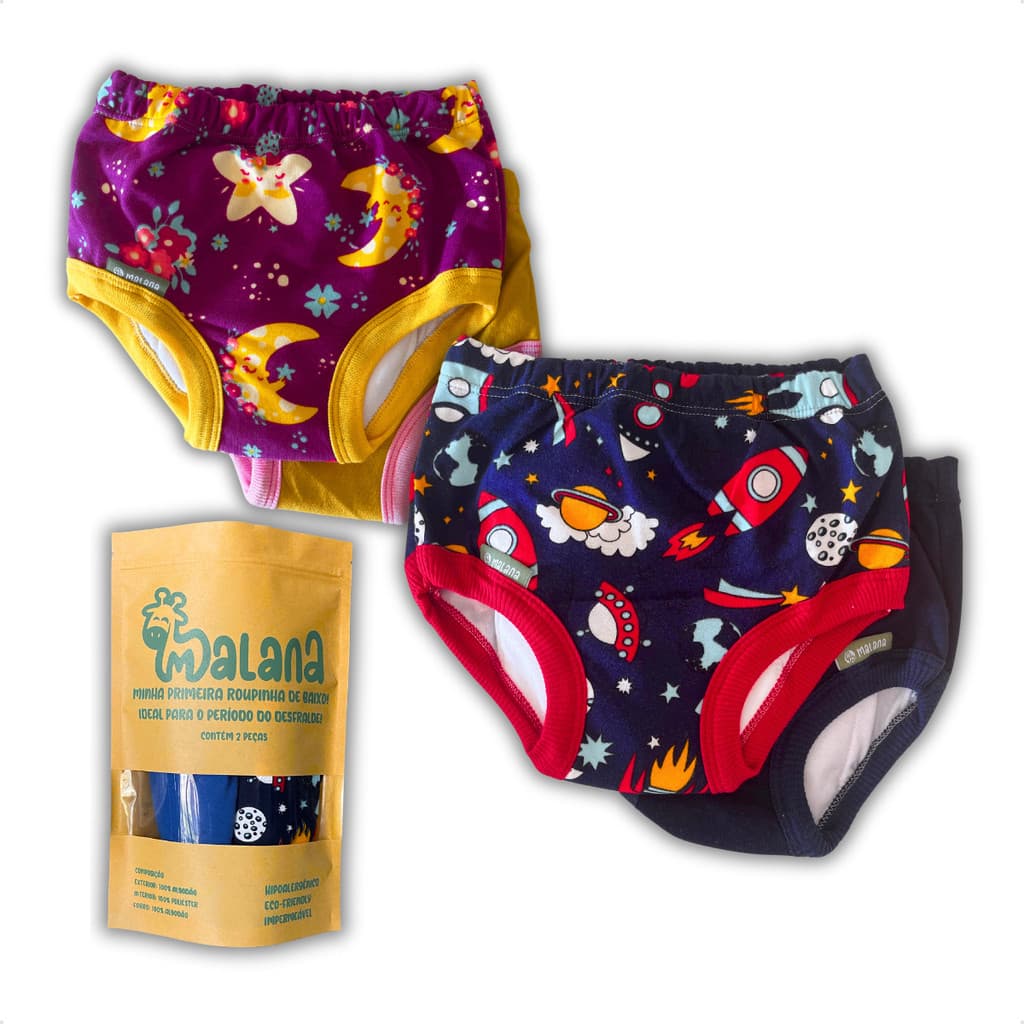2 Un Calcinha Cueca Algodão Desfralde Noturno Malana Eco Conforto Impermeável Fralda