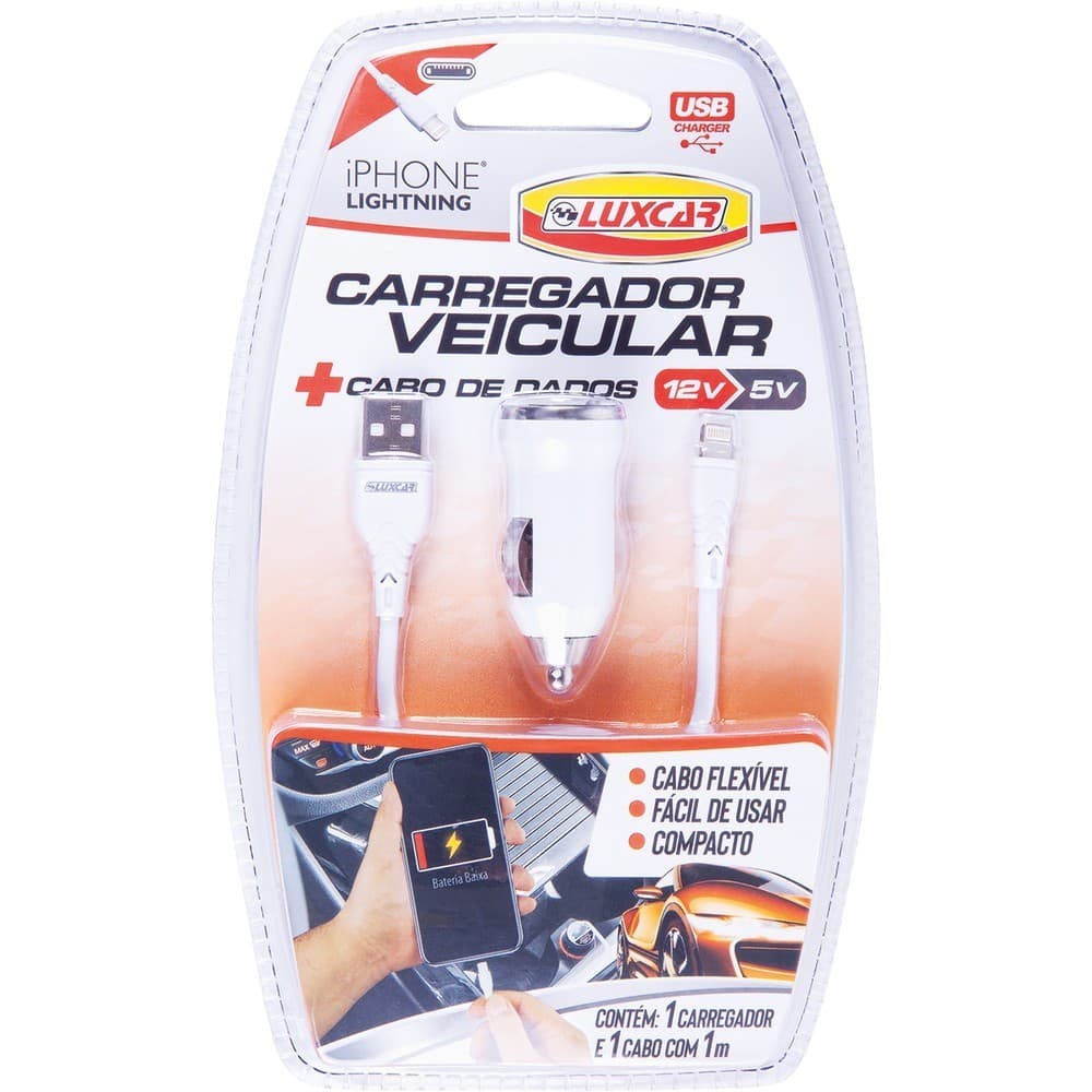 Carregador Veicular Android Micro B 12v Branco - Luxcar