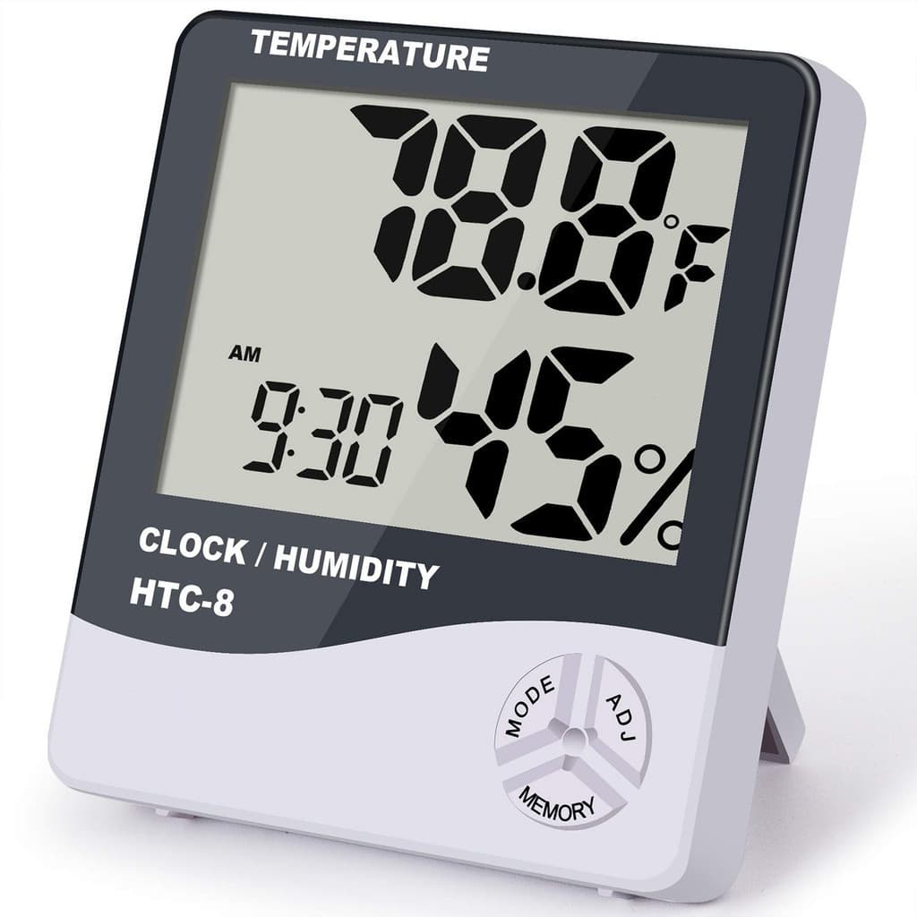 Termo Higrômetro Digital com Relógio e Alarme HTC-1 Pilha Aa Medidor Temperatura E Umidade Digital