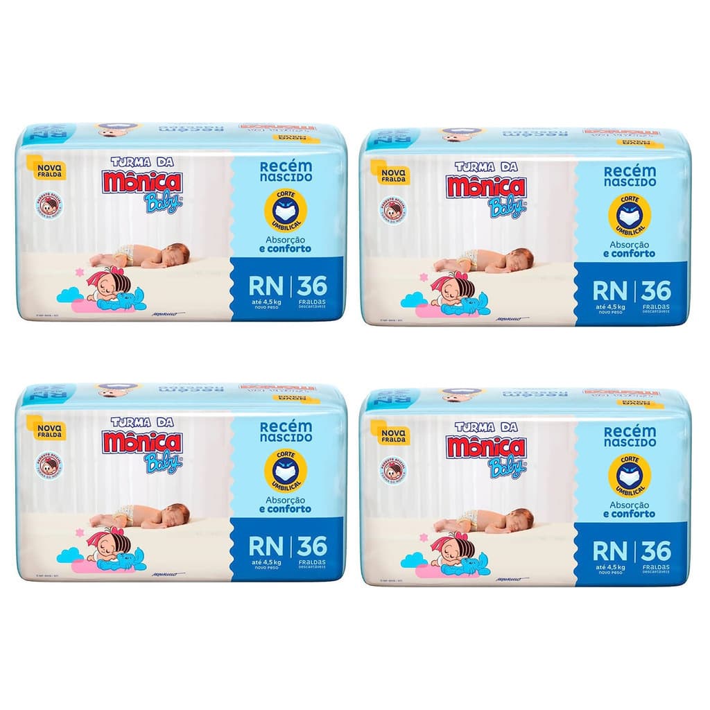 KIT 4 Pacotes Fralda Turma da Mônica Jumbo P/M/G/XG/XXG - fraldas