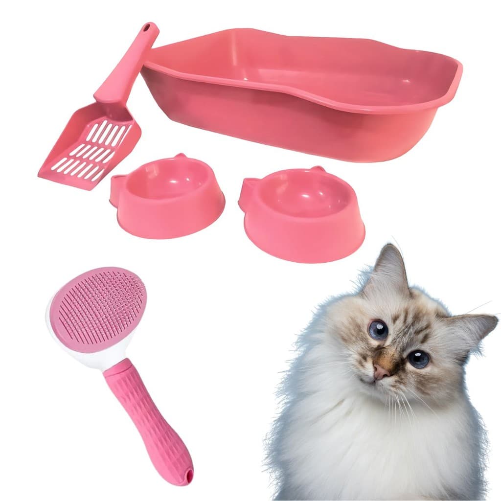 Kit Pet Caixinha de Areia Sanitária Para Gatos E Rasqueadeira Removedora de Pêlos Prática