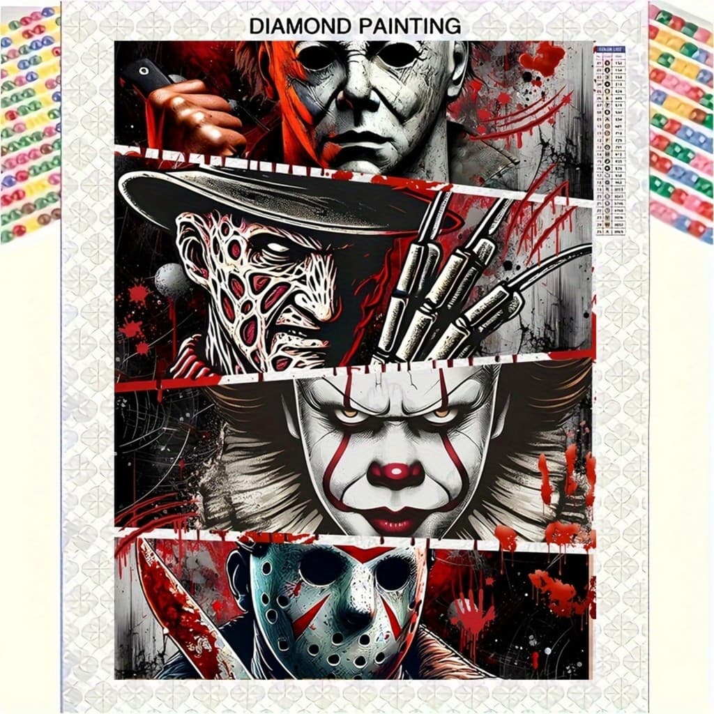 Um Conjunto De kit De Pintura De Diamante Vilão De Filme De Terror 5D , Arte Redondo Completo , Bordado Feito À Mão , De