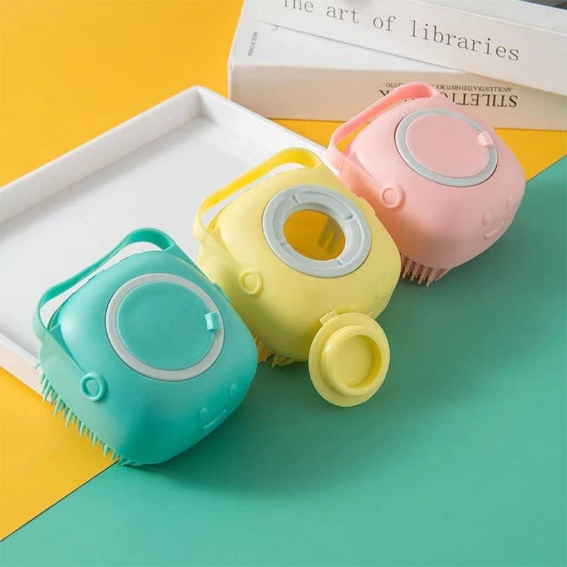 Escova de Silicone para Banho de Pets/Crianças com Massagem e Dispenser de Shampoo - Conforto e Praticidade para um Momento Relaxante