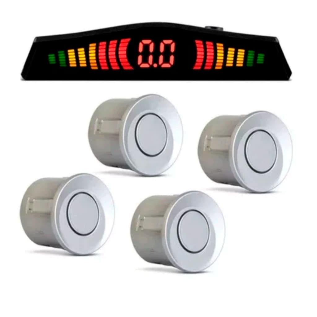 Kit Sensor De Estacionamento 18mm Prata Universal Ré Parachoque Traseiro Serve em todos carros Parachoque Plástico Visor