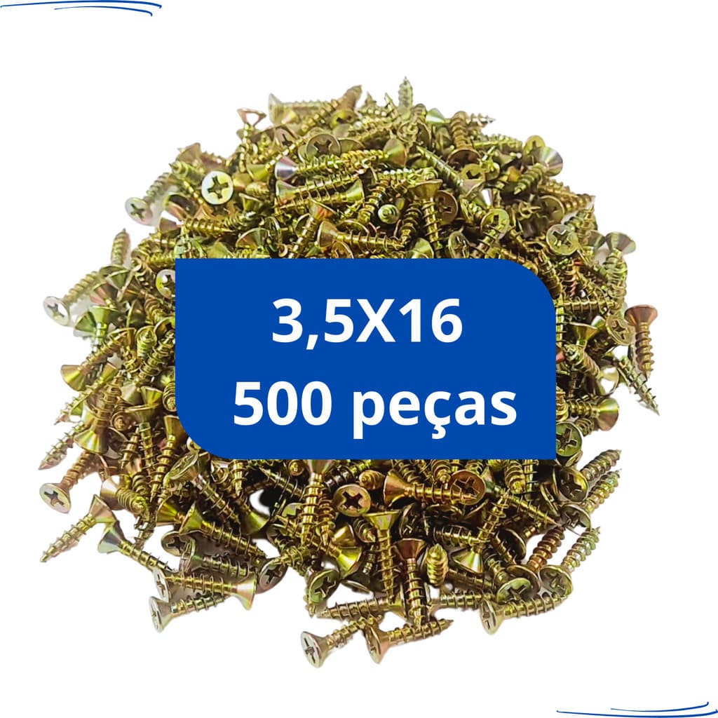 Parafuso para Madeira MDF Kit Caixa 500 peças 3,5x16 Chipboard Cabeça Chata Philips Ph2 3,5 x 16