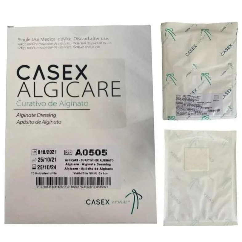 Kit C/10 Curativos De Alginato De Cálcio 05x05cm Ref: A0505 - Casex