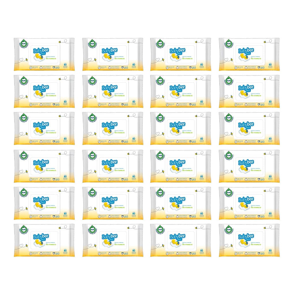 Baby Bee Free Kit 24un Toalha Umedecida Suavidade e Cuidado Diário - 80un Cada Pacote